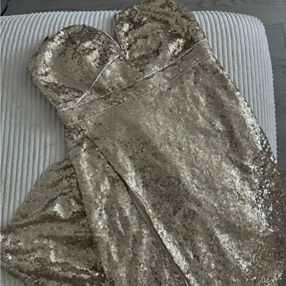 Strapless Sequin Gown in Champagne Gold